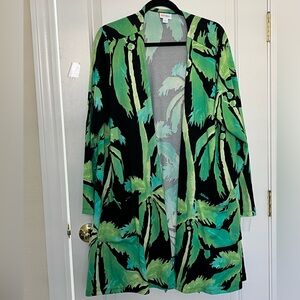 LuLaRoe lightweight sweater knit Tropical Green blue and Black Open Cardigan XL